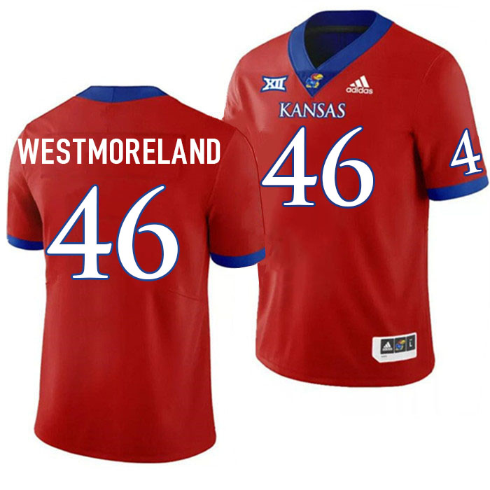 Men #46 Davion Westmoreland Kansas Jayhawks College Football Jerseys Stitched Sale-Red
